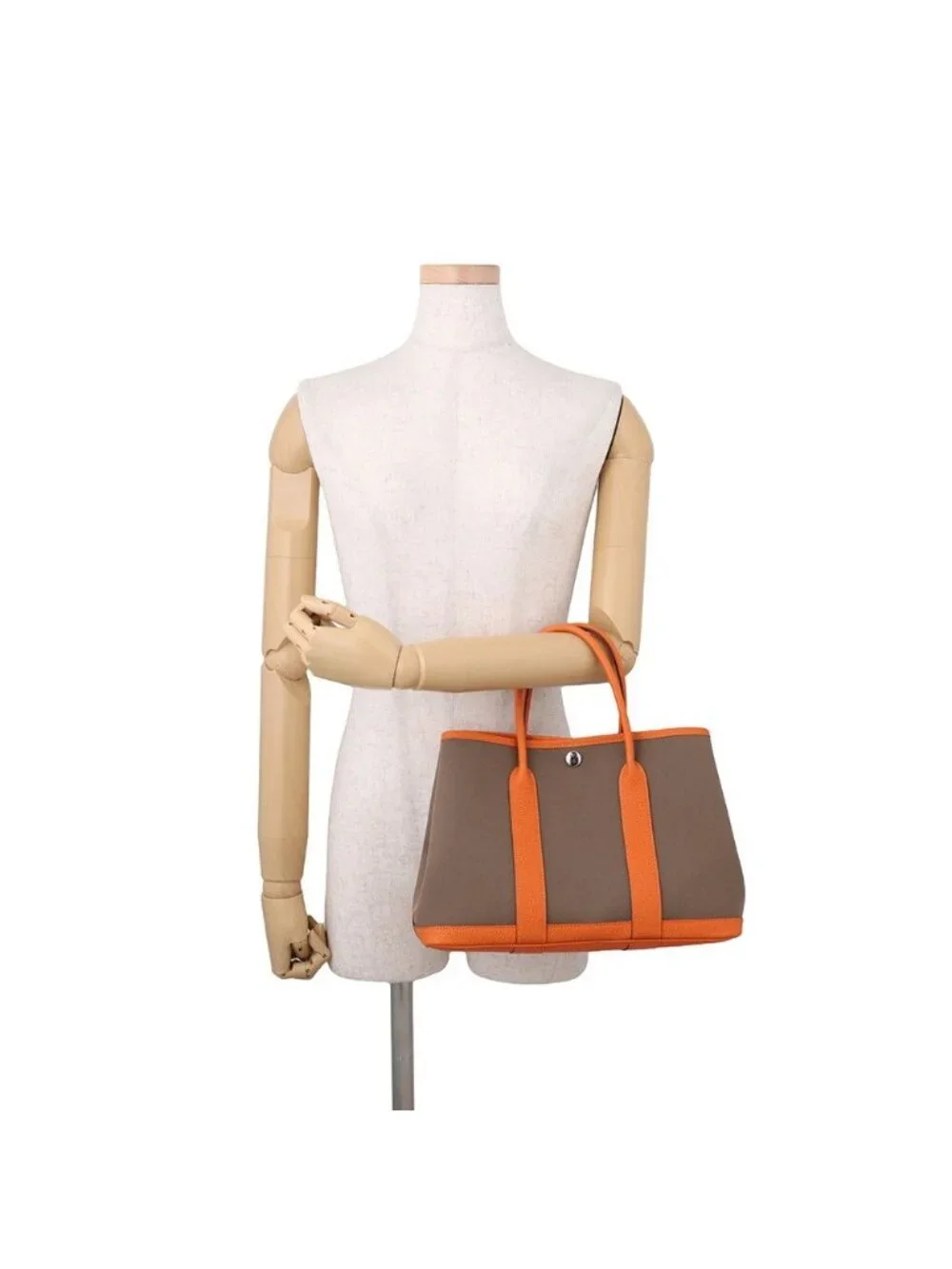Hermes Tote Garden Party TPM Etoupe Orange Silver Toile Officier Negonda